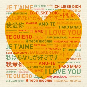 I love you message translated in different world languages - vintage card