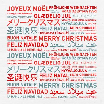 Merry christmas from the world. Different languages celebration card