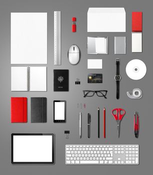 Office supplies mockup template, isolated on anthracite background