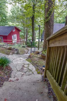 stone steps leading to a mountain vacation home