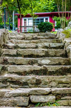 stone steps leading to a mountain vacation home