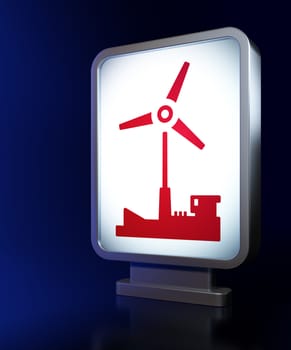 Industry concept: Windmill on advertising billboard background, 3d render