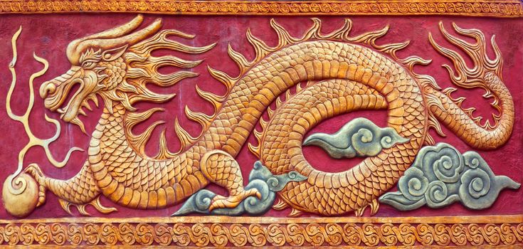 Chinese dragon mural in traditional bright colors