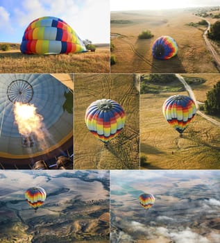 set of flying balloons in various stages