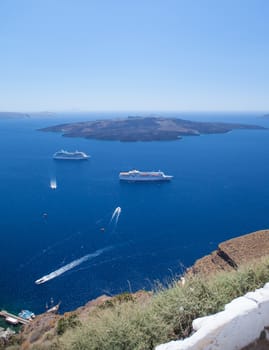 views from the shores of Greek islands of Santorini