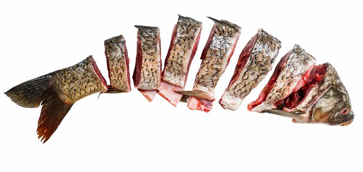 sliced fish carp on a white background isolated 