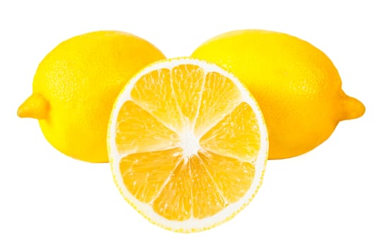 two whole and half of lemon isolated on white background