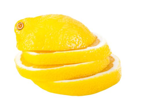 lemon slices stacked on each other on a white isolated background