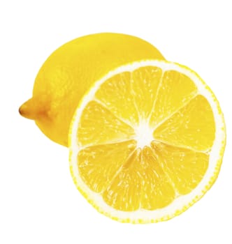 ripe whole lemon and half isolated on white background