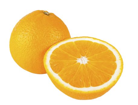 entire and cut oranges isolated on white background
