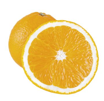 whole and cut oranges isolated on white background