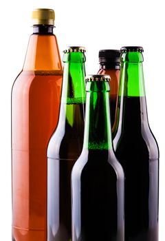 assortment beer bottles isolated on a white background