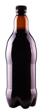 dark beer in a plastic bottle isolated on a white background