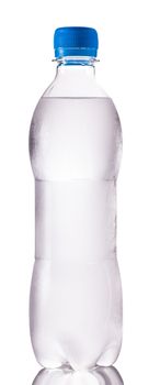 bottle of water in the condensate on a white background isolated