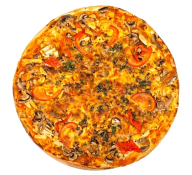 hot fresh pizza isolated on white background