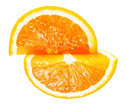 two pieces of orange closeup isolated on white background