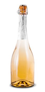 a bottle of sparkling champagne on a white background isolated