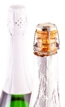 neck of a bottle of champagne on white isolated background