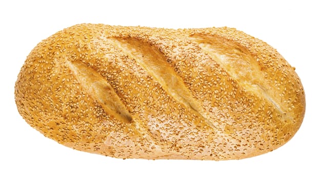 long loaf with sesame isolated on a white background