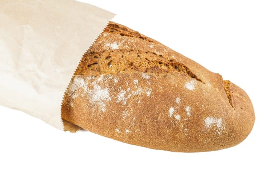 bread in paper packing isolated on a white background