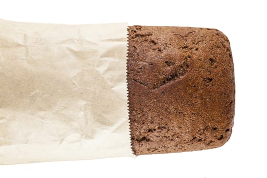 rye bread in paper packing isolated on a white background