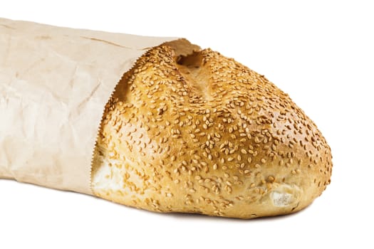  long loaf in paper packing isolated on a white background