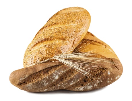 different varieties of bread isolated on white background