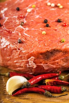 raw fillet of beef with spices closeup 