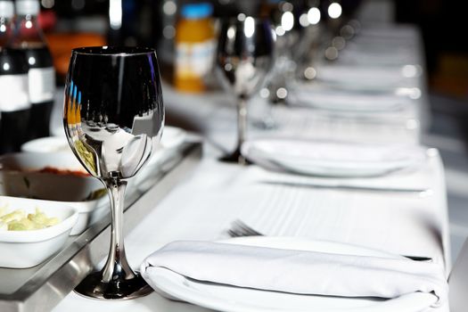served banquet table for a festive  romantic evening