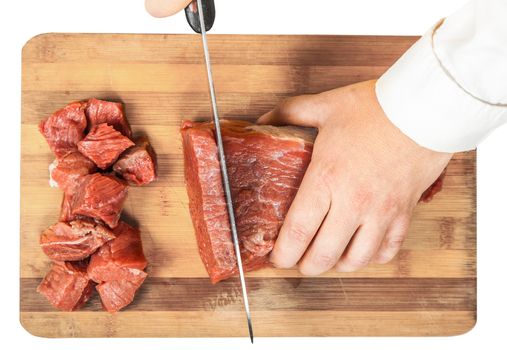Cook chopped fresh fillet of beef knife