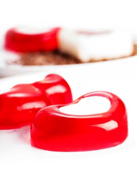  jelly hearts in the form of a close-up on a light background