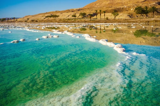 landscape with dead sea coastline sunny day