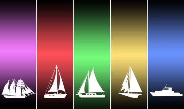 illustrations  of sea transport in different colors