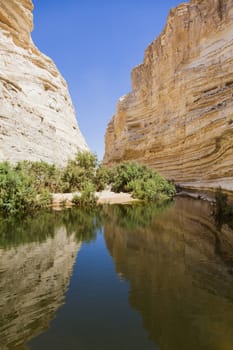 landscape of deep ravines in the Negev desert
