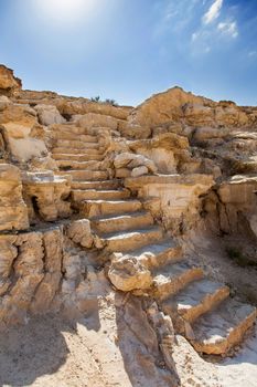 staircase hewn in the rock gorges in the Negev desert