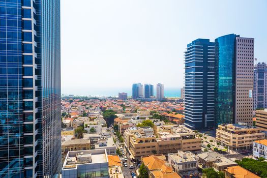 city Tel Aviv streets and buildings from a height. 5 august 2014 Tel Aviv.