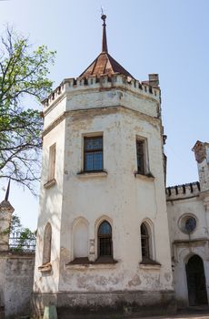 old abandoned castle tower, spring day