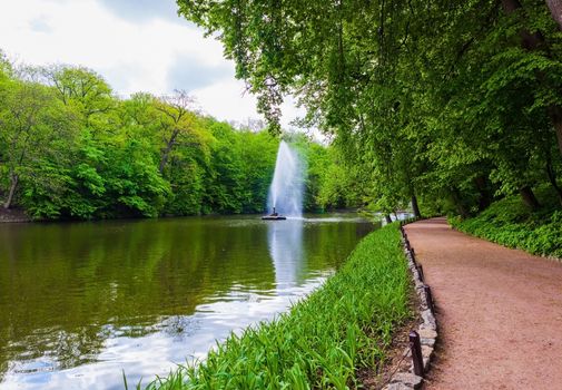 landscape lake with fountain and road in the park of Sophia