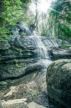 Waterfall close-up in Sophia park Uman Ukraine