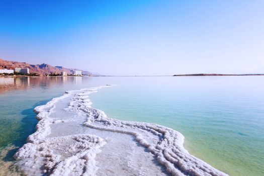 Landscape Dead Sea coastline in sunny day