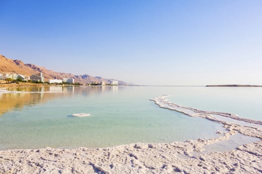 Landscape Dead Sea coastline in sunny day