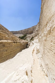 landscape of deep gorges in the Negev desert
