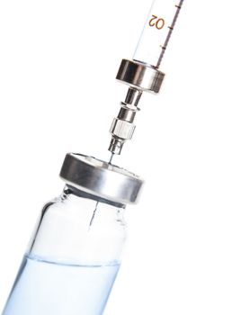 syringe with the vial preparation for injection on white background