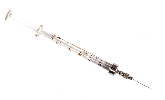 turbid fluid with a syringe on an isolated white background