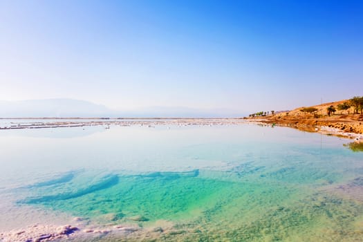 Landscape Dead Sea coastline in summer sunny day