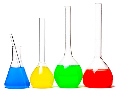 set of glass flasks on a white background isolated