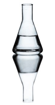 glass flask with liquid on a white background isolated