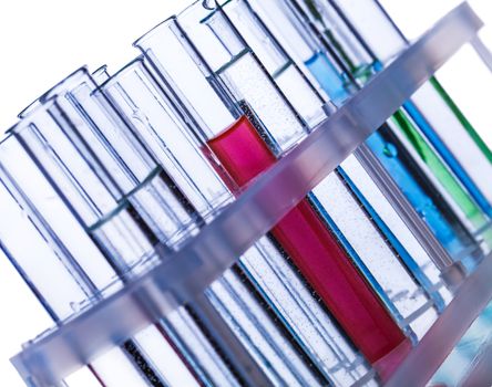 chemical glass tubes closeup on white background
