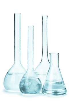 set of flasks with reagents isolated on white background