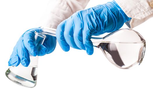 assistant spends chemical experiments on a white background